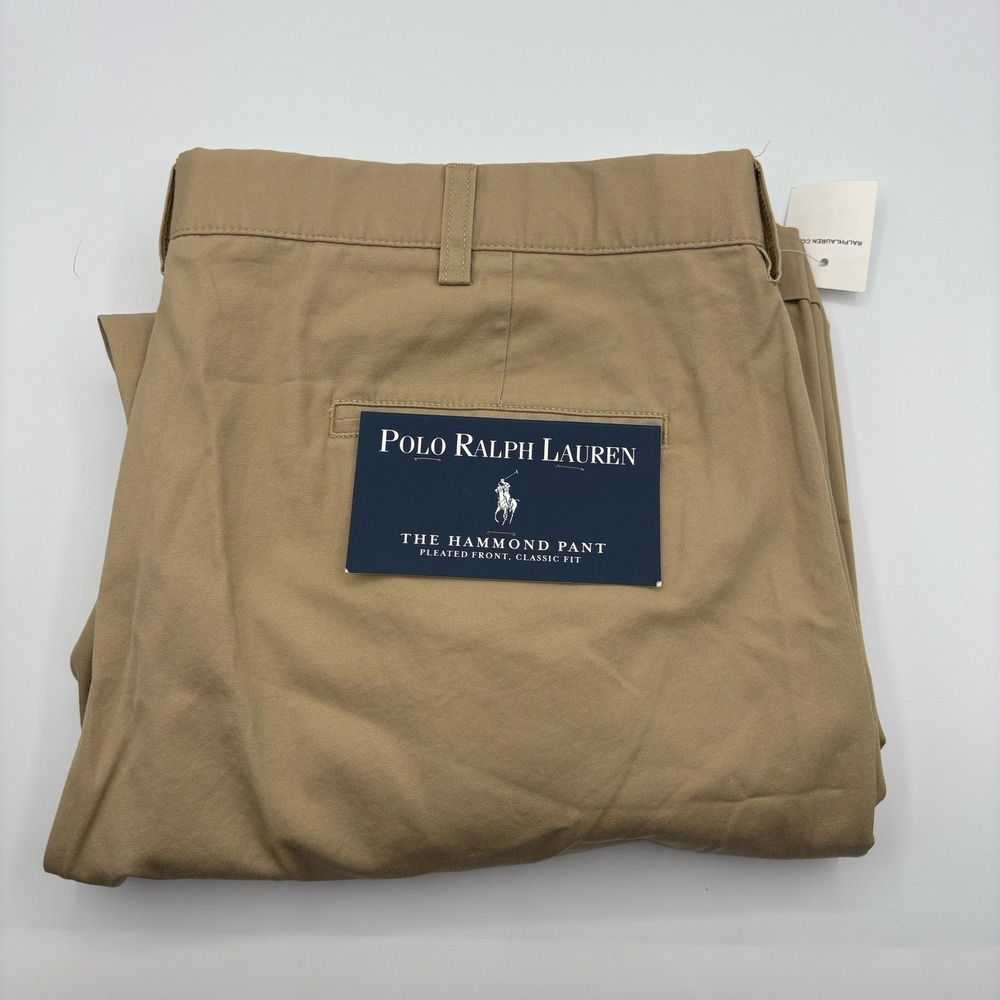 Polo Ralph Lauren Hammond Pants Mens 38x26 Beige Pleated Cuffed Classic Preppy